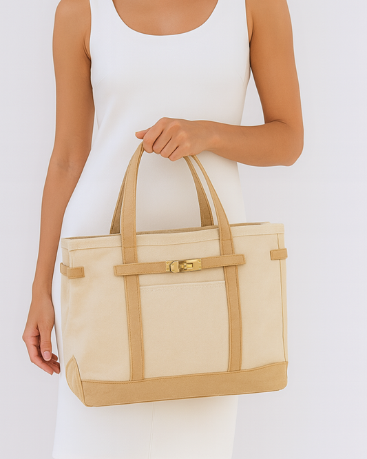 Classic Beige & Natural Lux Boat Tote