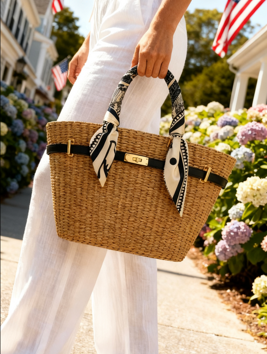 The French Straw Twilly Boatkin Tote - Nantucket Navy