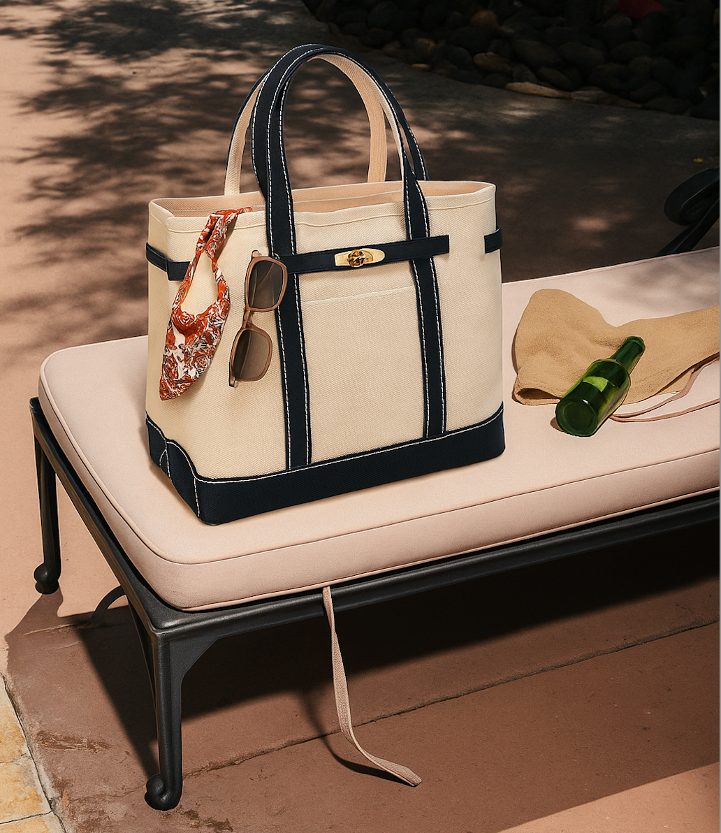 Black & Beige Lux Boat Tote