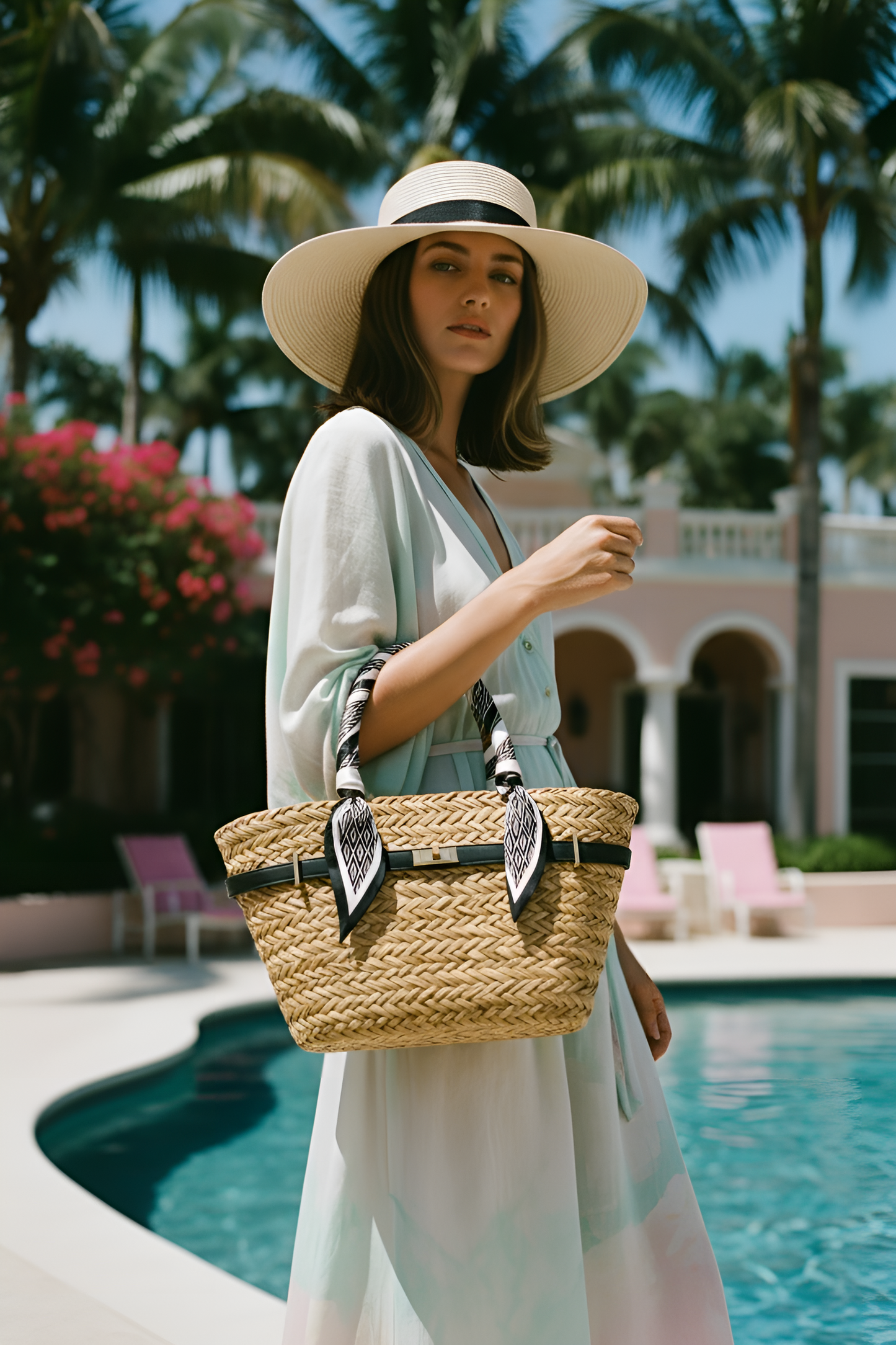 The French Straw Twilly Boatkin Tote - Black