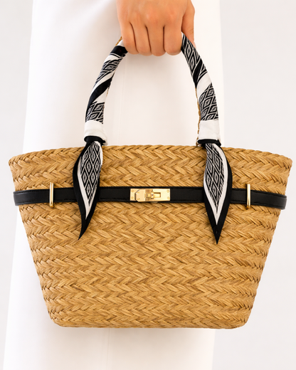 The French Straw Twilly Boatkin Tote - Black