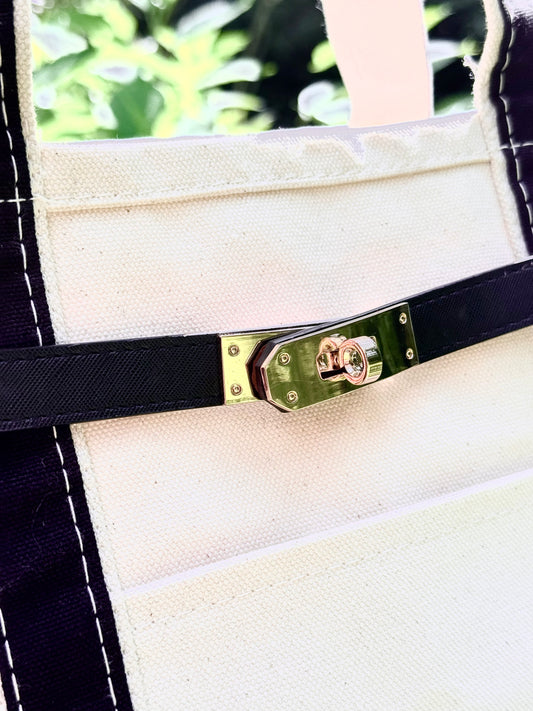 Black & Beige Lux Boat Tote