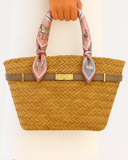 The French Straw Twilly Boatkin Tote - Taupe