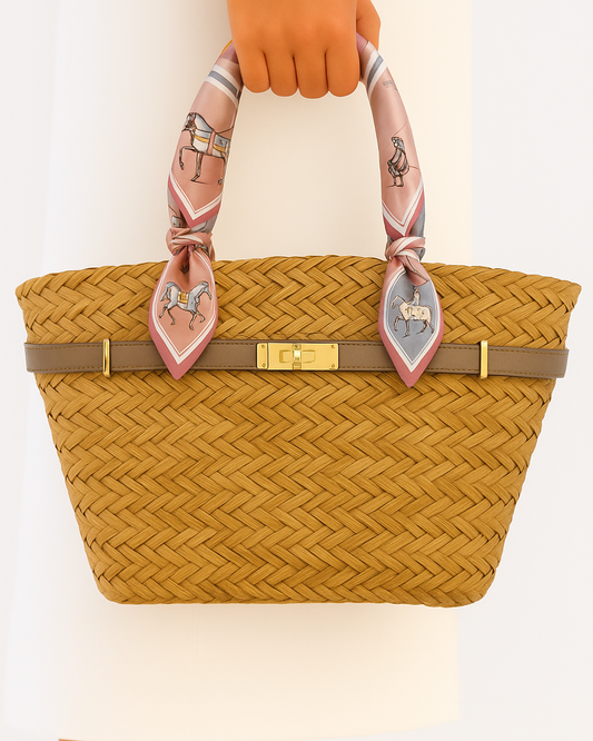 The French Straw Twilly Boatkin Tote - Taupe