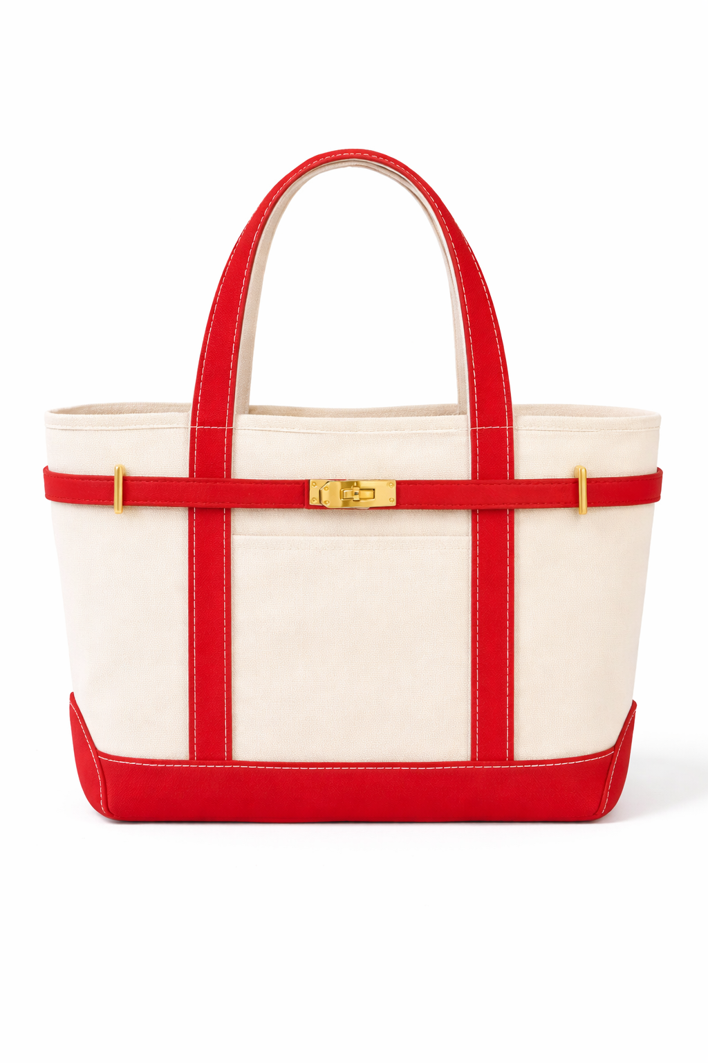 Red and white boatkin tote bag on a white background