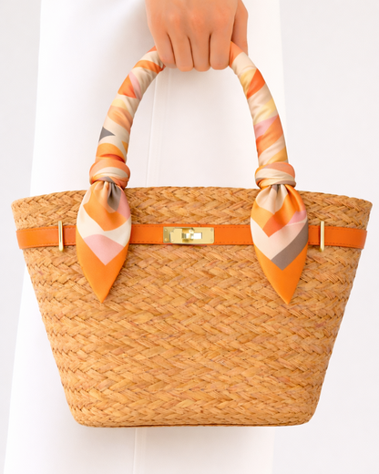 The French Straw Twilly Boatkin Tote - Iconic Orange