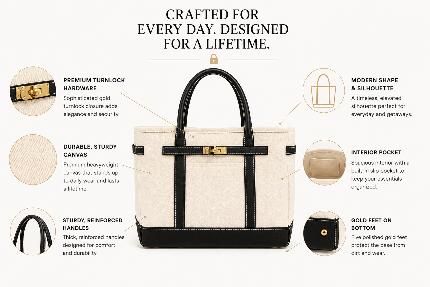 Classic Black & Natural Lux Boatkin Tote