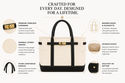Classic Black & Natural Lux Boatkin Tote