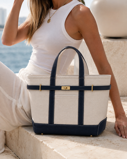Classic Navy & Natural Lux Boatkin Tote