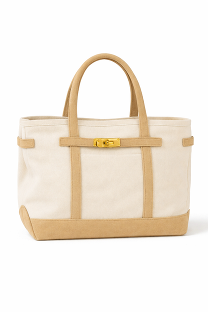 Classic Beige & Natural Lux Boat Tote