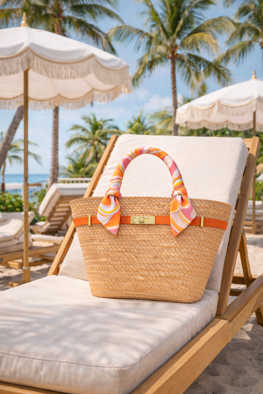The French Straw Twilly Boatkin Tote - Iconic Orange