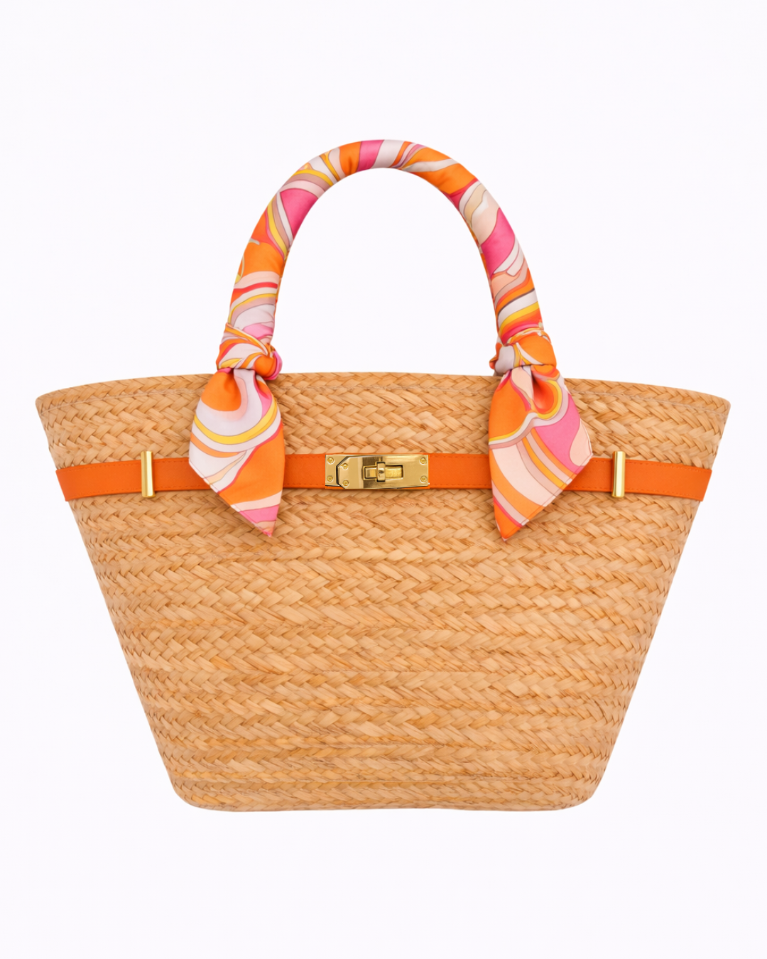 The French Straw Twilly Boatkin Tote - Iconic Orange