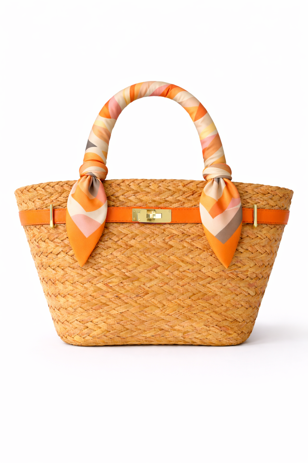 The French Straw Twilly Boatkin Tote - Iconic Orange
