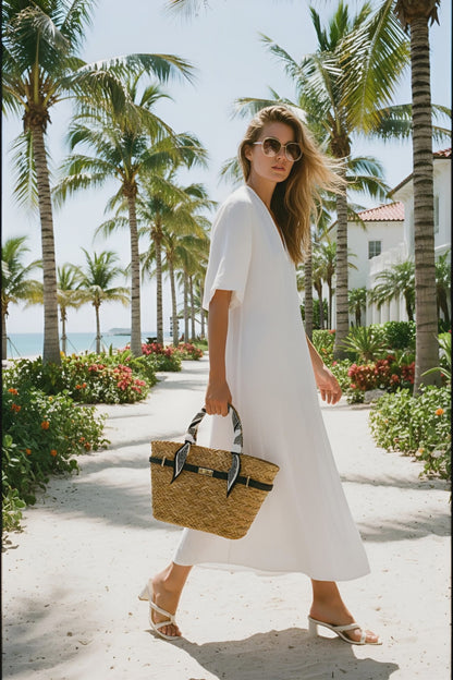 The French Straw Twilly Boatkin Tote - Black