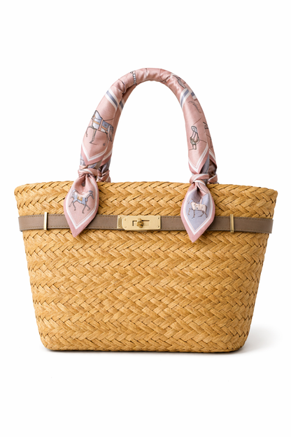 The French Straw Twilly Boatkin Tote - Taupe